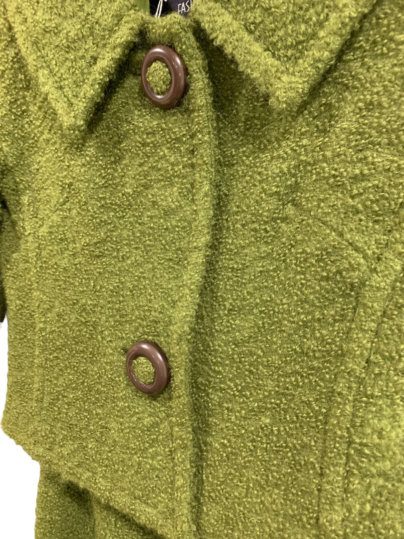 Small Lilli Ann Green Vintage 1960s Skirt Suit Boucle Brown Plastic Buttons