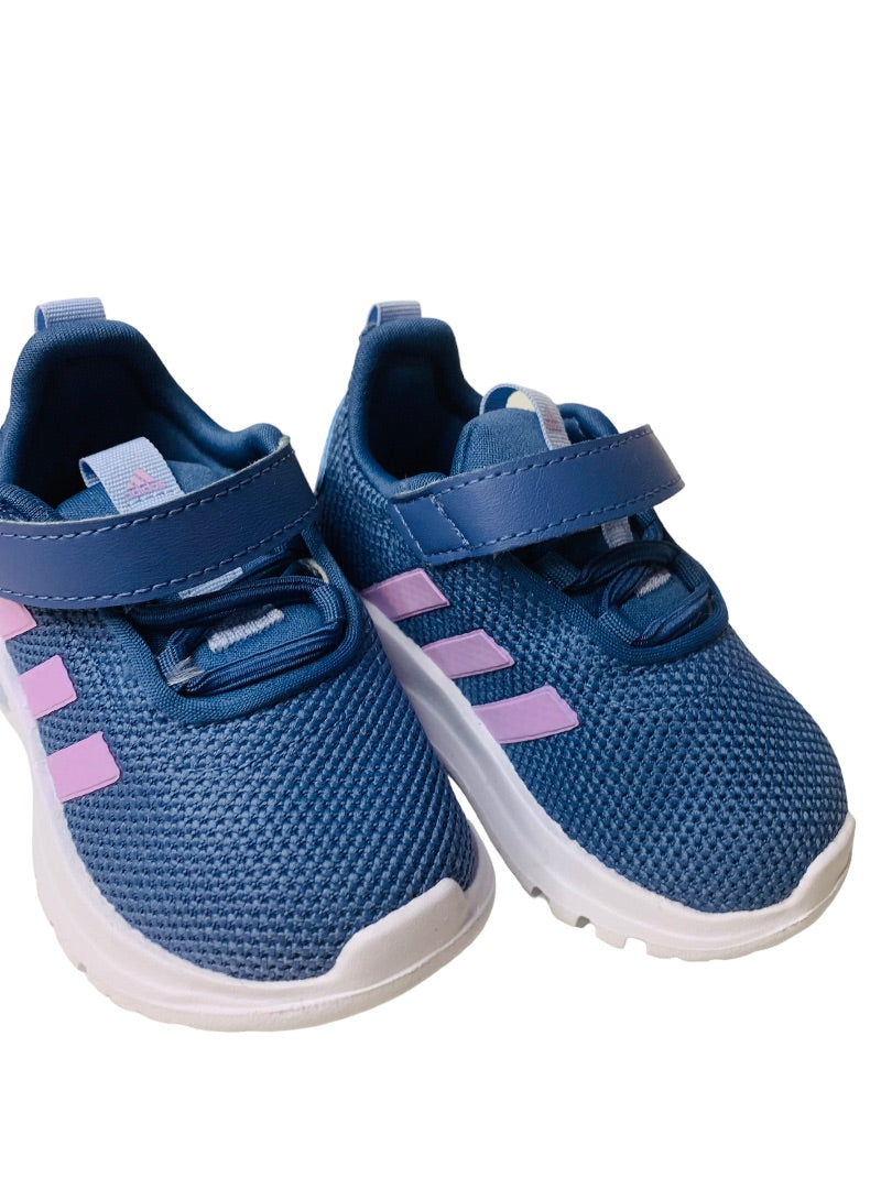 5K Adidas Blue Purple Kids Pull On Sneakers Adjustable Strap Racer TR23