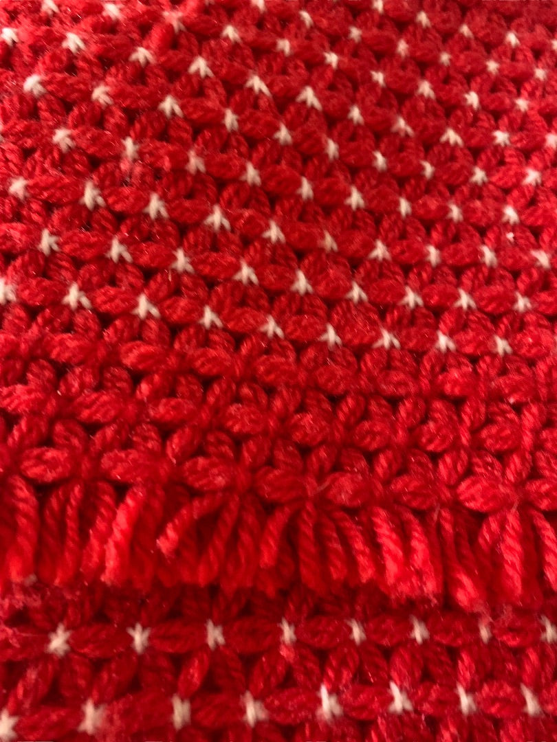 Set of 4 Kitsch Vintage Red White Crochet Placemats Handmade 18" x 12"