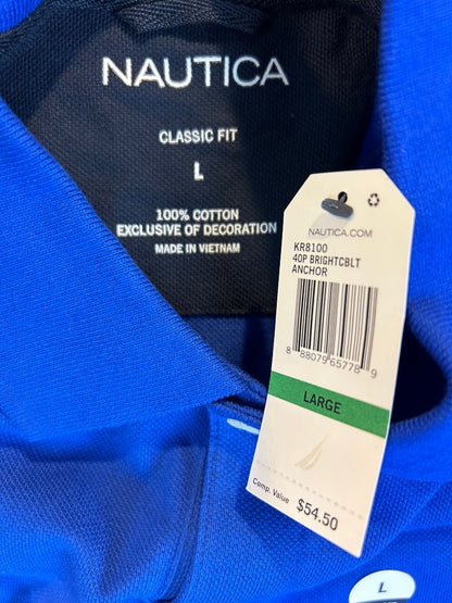 Large Nautica Men's Classic Fit Bright Cobalt Blue Short Sleeve Polo Shirt New