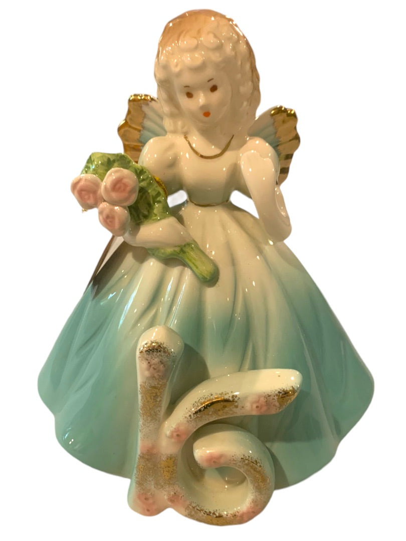 Josef Original "16 Years Old" Porcelain Birthday Angel Girl Figurine Blue 6"h Tag