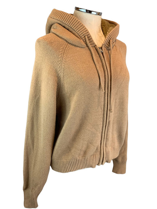 Large Central Park West Women's Camel Color Full Zip Hooded Sweater