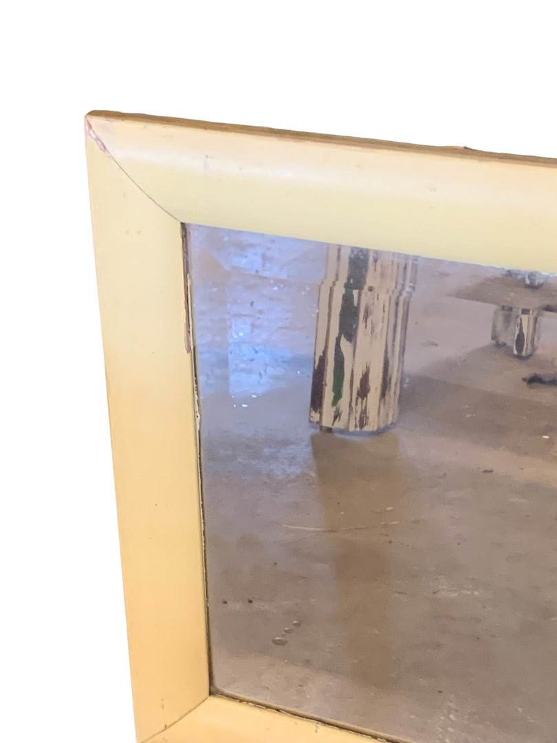 Antique Yellow Wooden Frame Beveled Mirror 15.5" x 23.5"