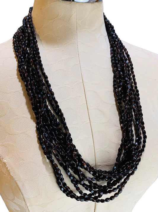 Statement 58" Necklace Brown Polished Stone Beads Hook Closure 5 Strand