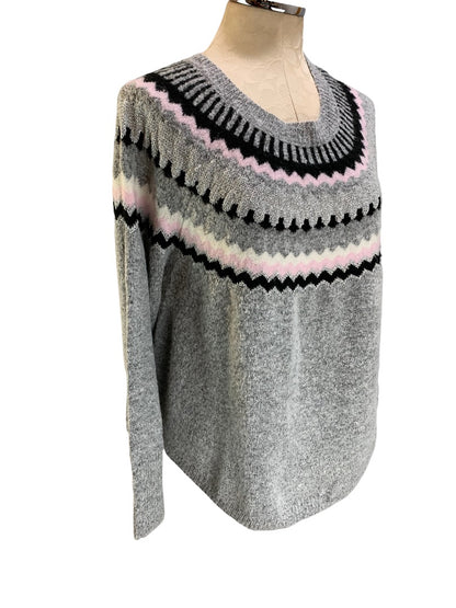 Small Cliche Pink Gray Women's Pullover Loose Fit Sweater Silver Threads