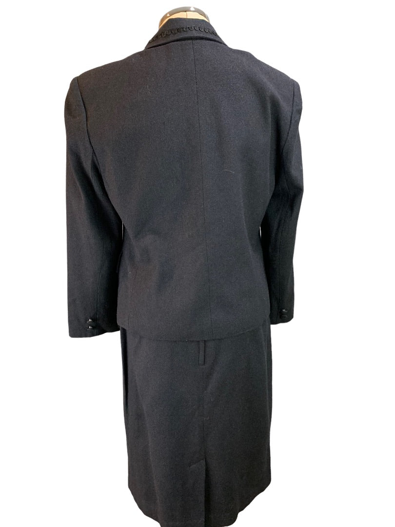 8 Focus 2000 Vintage Y2K Women's Black 2 Piece Skirt Suit Silk Wool Blend