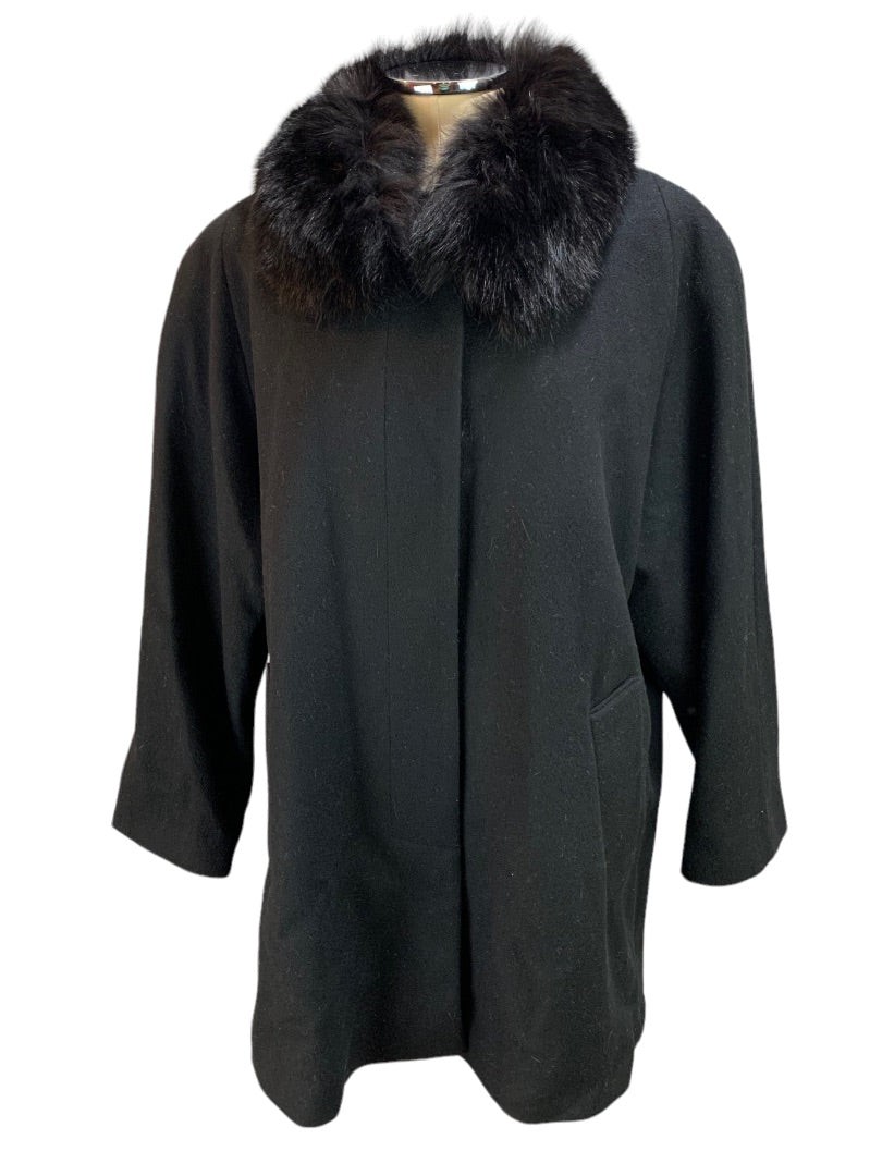 12 Forecaster of Boston Women's Vintage 1980s Black Wool Coat Fox Fur Collar