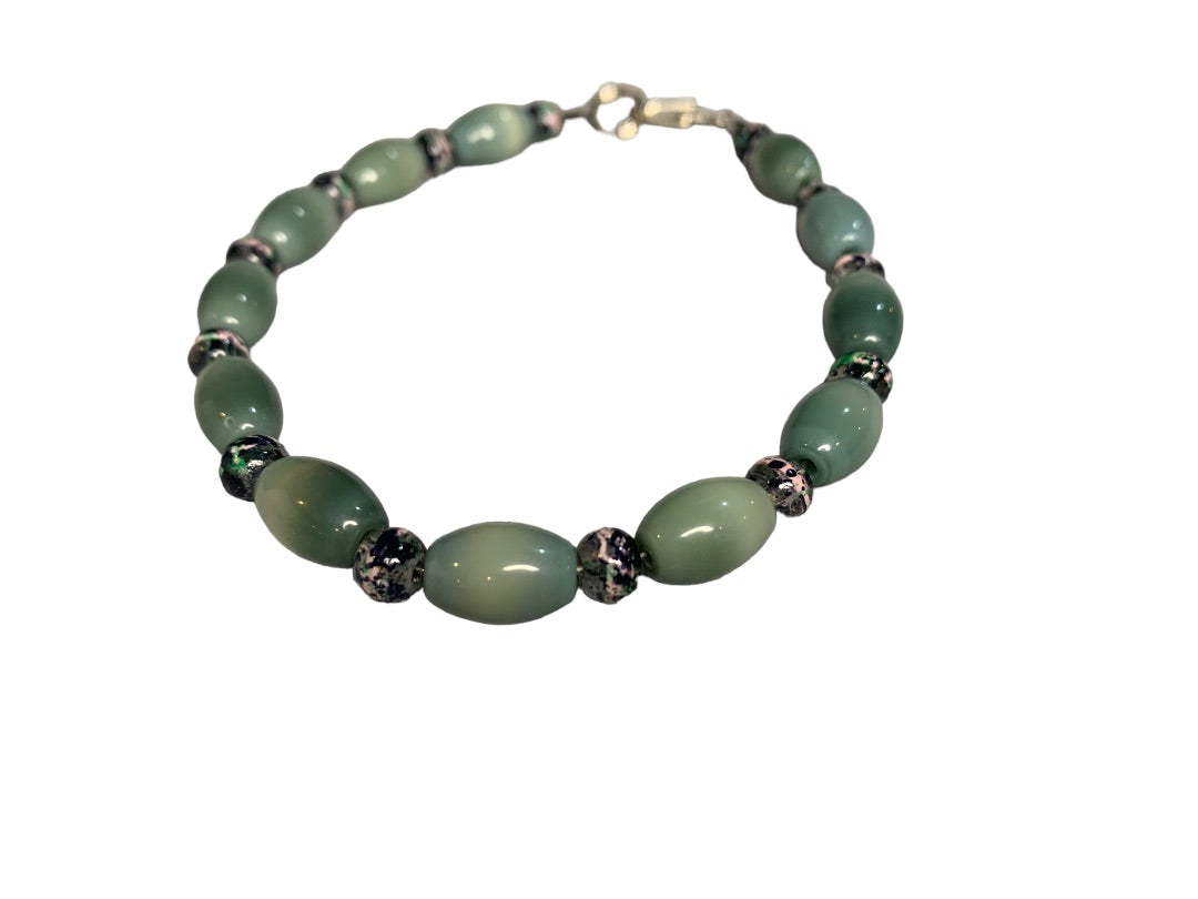 Large 8" Beaded Gray Green Glass Clasp Bracelet Spacers