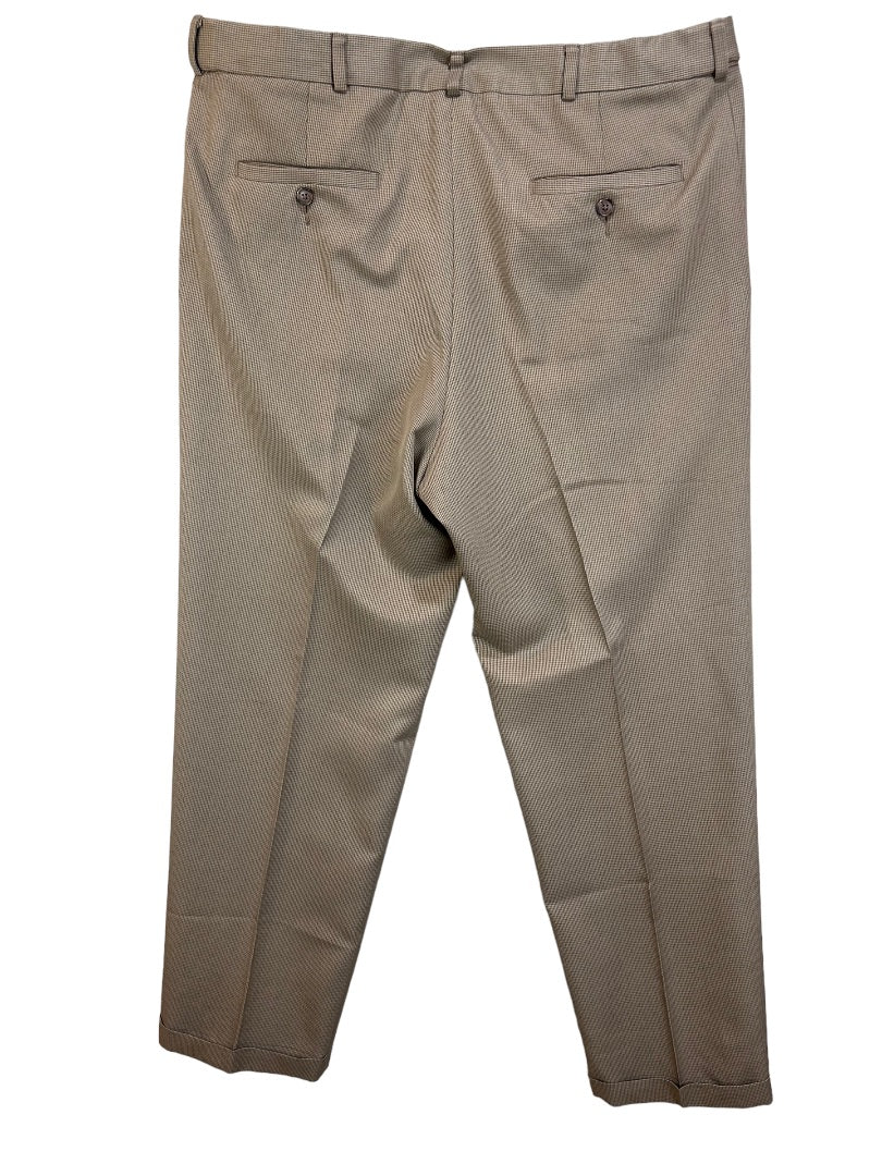 36 x 32 Haggar Men's Brown Micro Houndstooth Cuffed Dress Pants