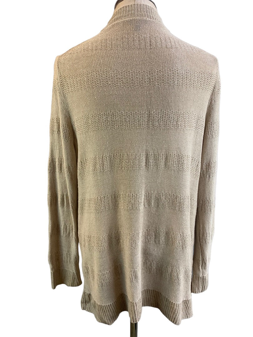 Large Talbots Women's Tan Open Linen Lightweight Cardigan Pockets Tunic Length