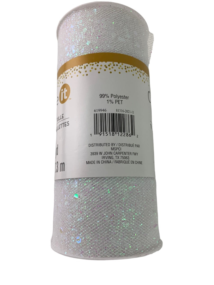 8 Yards Celebrate It White Chunky Glitter Tulle 6 inch New Craft Supply