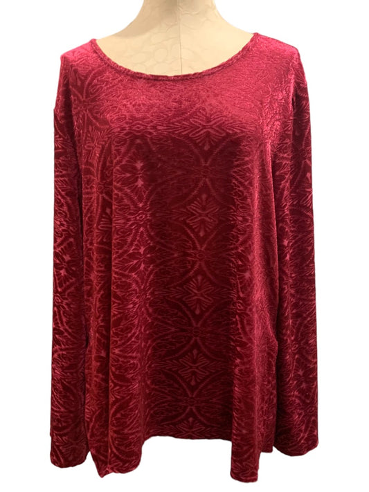 18/20W Cato Woman Textured Velour Raspberry Red Blouse Bell Flared Sleeve Stretch