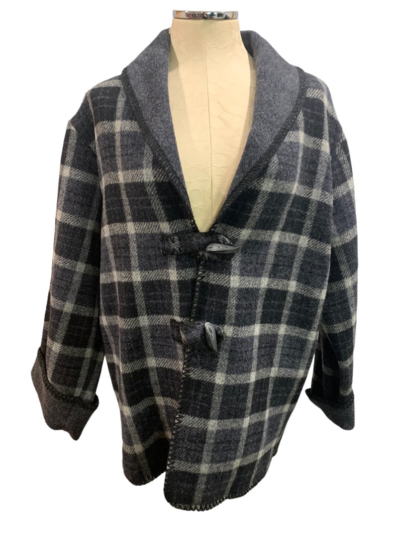 Large Petite Marsh Landing Petites Women's Gray Plaid Wool Blend Toggle Closure Coat Jacket