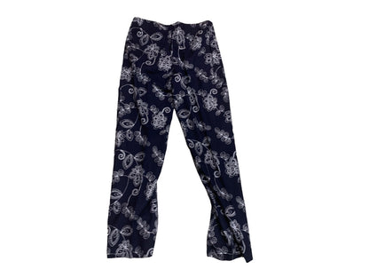 Size 10 Collection Harve Benard Women's Navy Blue Embroidered New Linen Blend Pants