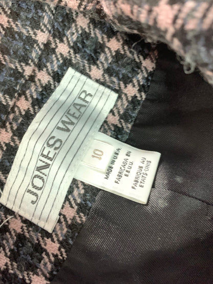 Size 10 Jones Wear Women's Black Pink Plaid Wool Blend Blazer 1990s Vintage