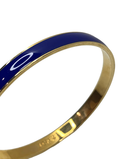 J.Crew Signed Bangle Bracelet Blue Enameled and Goldtone 2.5 Inch Diameter