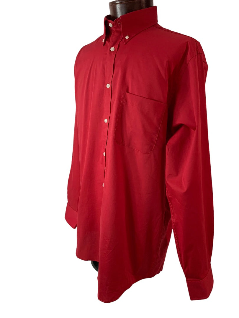 Large 16-16.5 (34/35) Izod Men's Red Button Down Dress Shirt Regular Fit All-Over Stretch