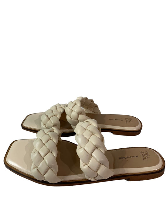 Size 8 Time & Tru Women's Slide Sandals Ivory Woven Vegan Leather Flats