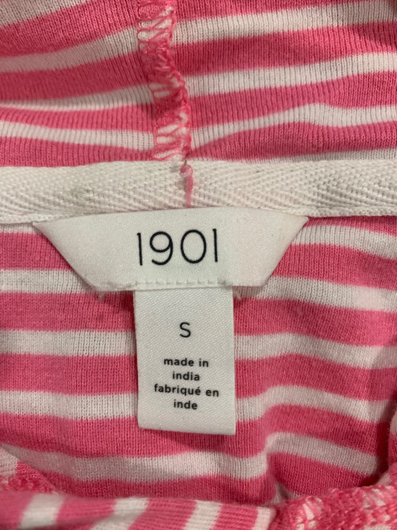 Small 1901 Women's Lightweight Pink White Striped Pullover Hoodie Soft Cotton Modal