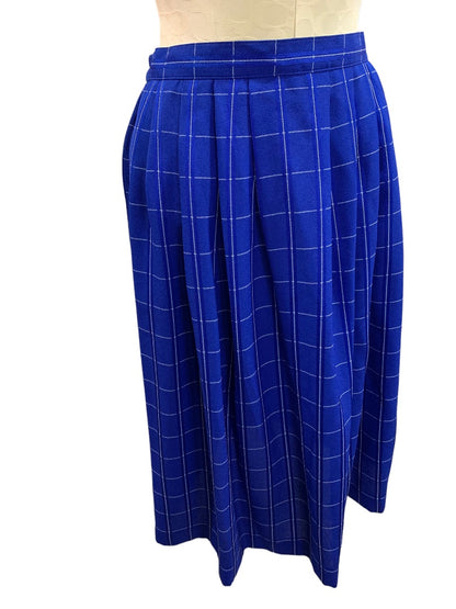 Size 10P Surburban Petites Women's Royal Blue Windowpane Check A-Line Skirt 1980s Vintage