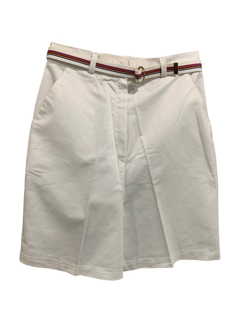 Size 12 Russ Sport Women's White Chino Golf Shorts 1980s Vintage Rainbow Belt