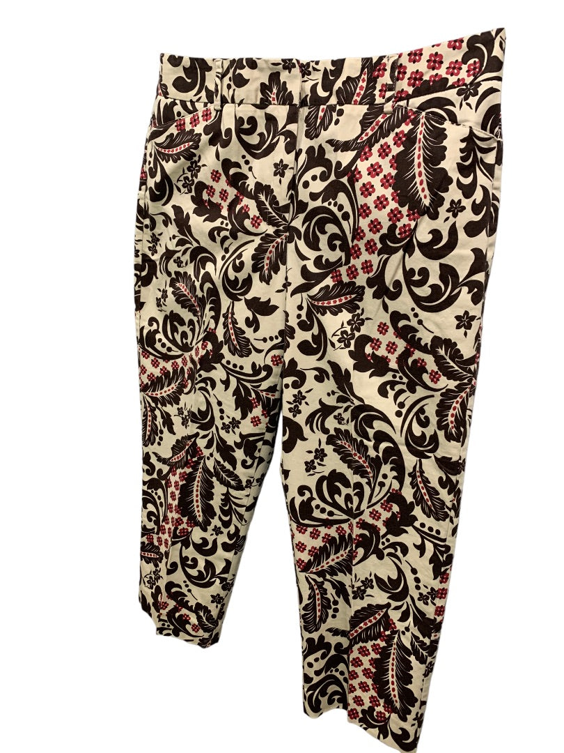 Size 12P Talbots Petites Women's Brown Print Capri Pants Stretch