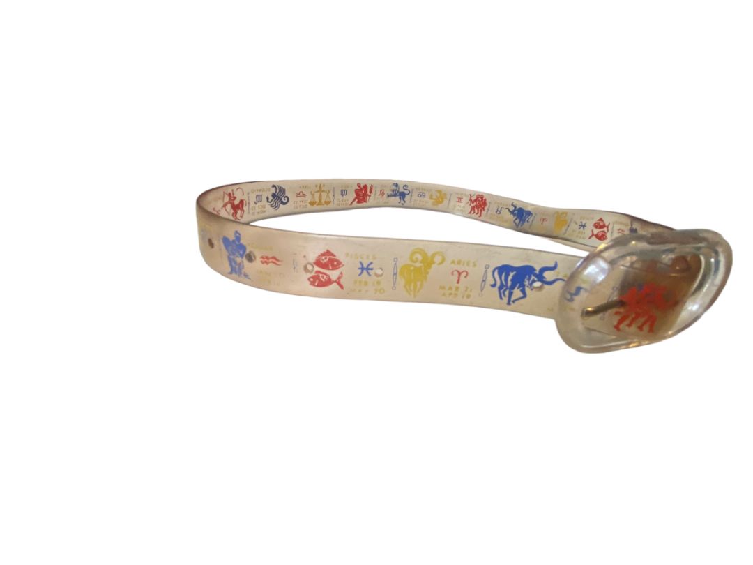 80's Clear Vinyl Rubber Zodiac Sign Belt 30" Long  1" Wide