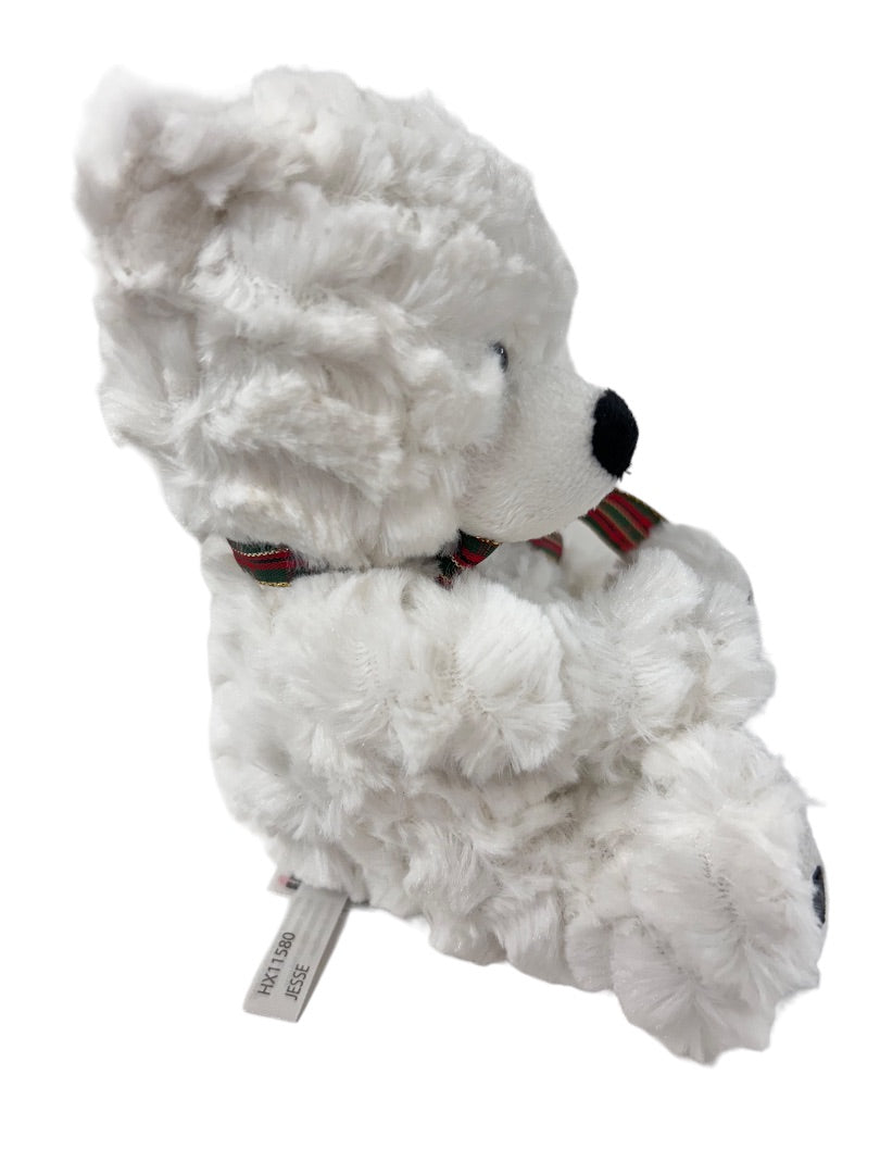 Ganz White Plush Teddy 7" H Plaid Holiday Bow