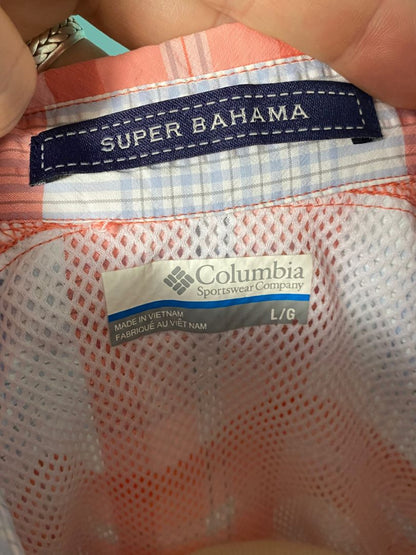 Large Columbia PFG "Super Bahama" Roll Tab Shirt Women's Coral Gray Fishing Beach Outdoors