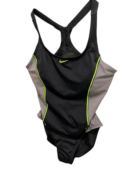 Large Nike Women's Black Gray Athletic Racing One Piece Swimsuit New NESS9362