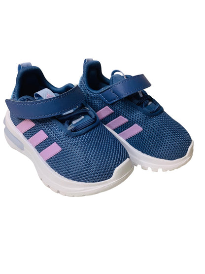 5K Adidas Blue Purple Kids Pull On Sneakers Adjustable Strap Racer TR23