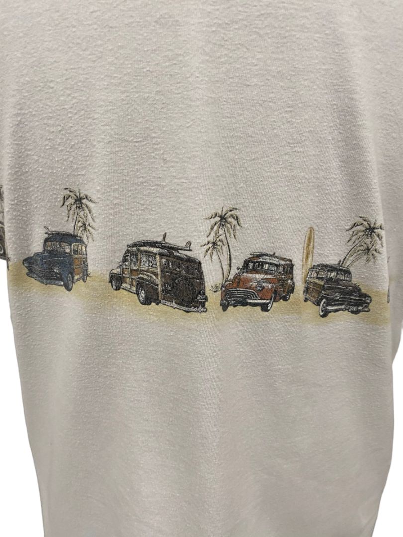 XL Newport Blue Woody with Surfboards Palm Vintage Style T-Shirt Shirt