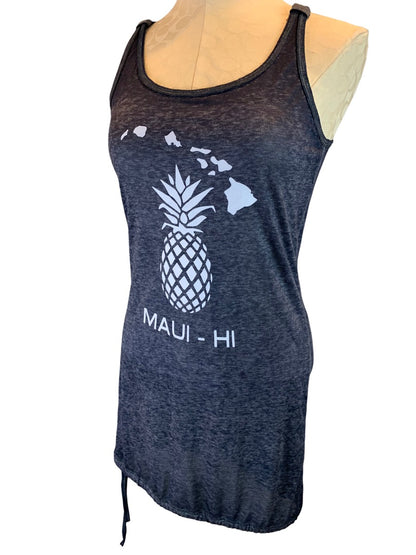 Small Aloha Lightweight Coverup Sundress Pineapple Navy Blue Women's "Maui-Hi"