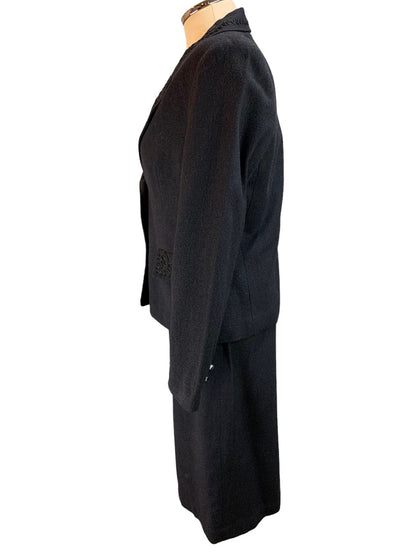 8 Focus 2000 Vintage Y2K Women's Black 2 Piece Skirt Suit Silk Wool Blend