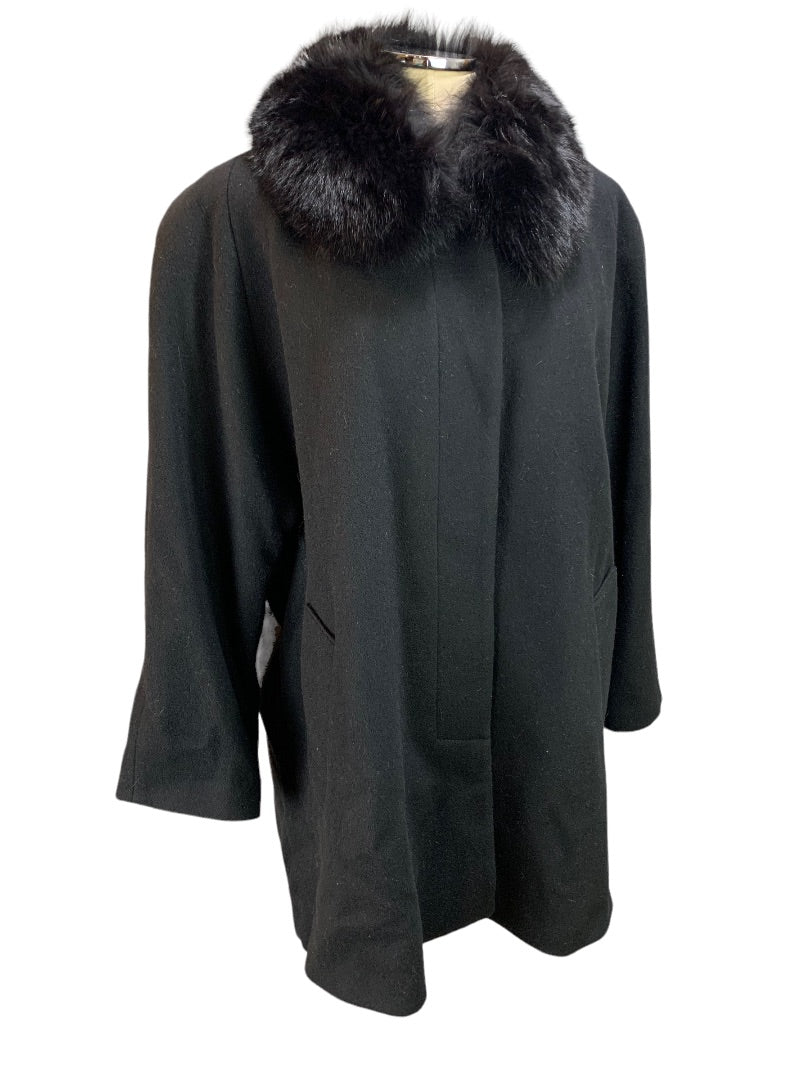 12 Forecaster of Boston Women's Vintage 1980s Black Wool Coat Fox Fur Collar