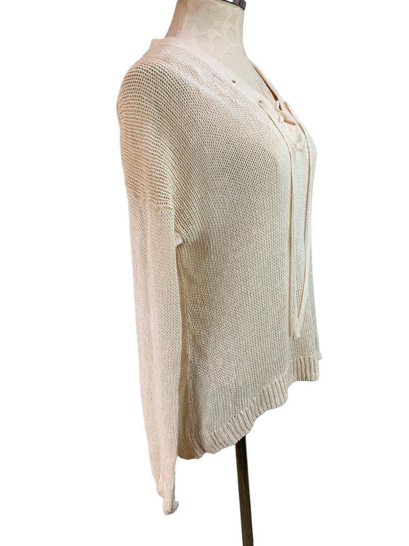 Small J.Crew Women's  Loose Knit Linen Sweater Lace Up Neckline Ivory