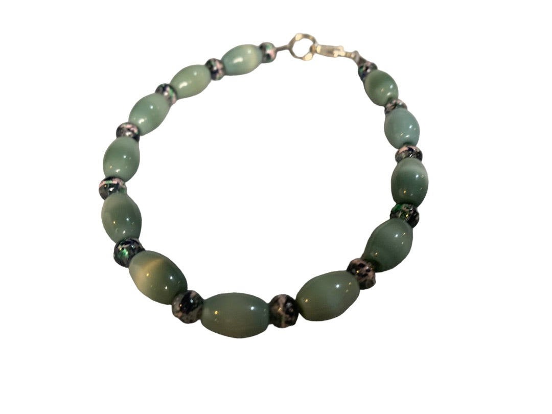 Large 8" Beaded Gray Green Glass Clasp Bracelet Spacers