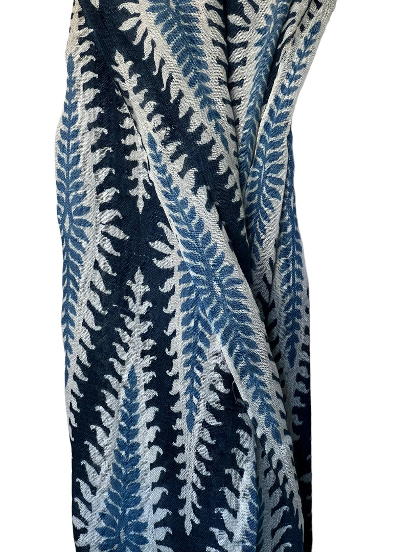 Spartina Long Linen Blend Scarf Blue Stripe Fringed