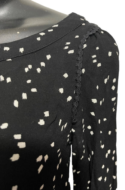 XXS Anthropologie Maeve Scoop Neck Long Sleeve Womens Top Black Polka Dots