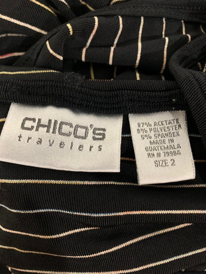 Medium Chico's Travelers Black Striped Pullover Hooded Top Travel Knit