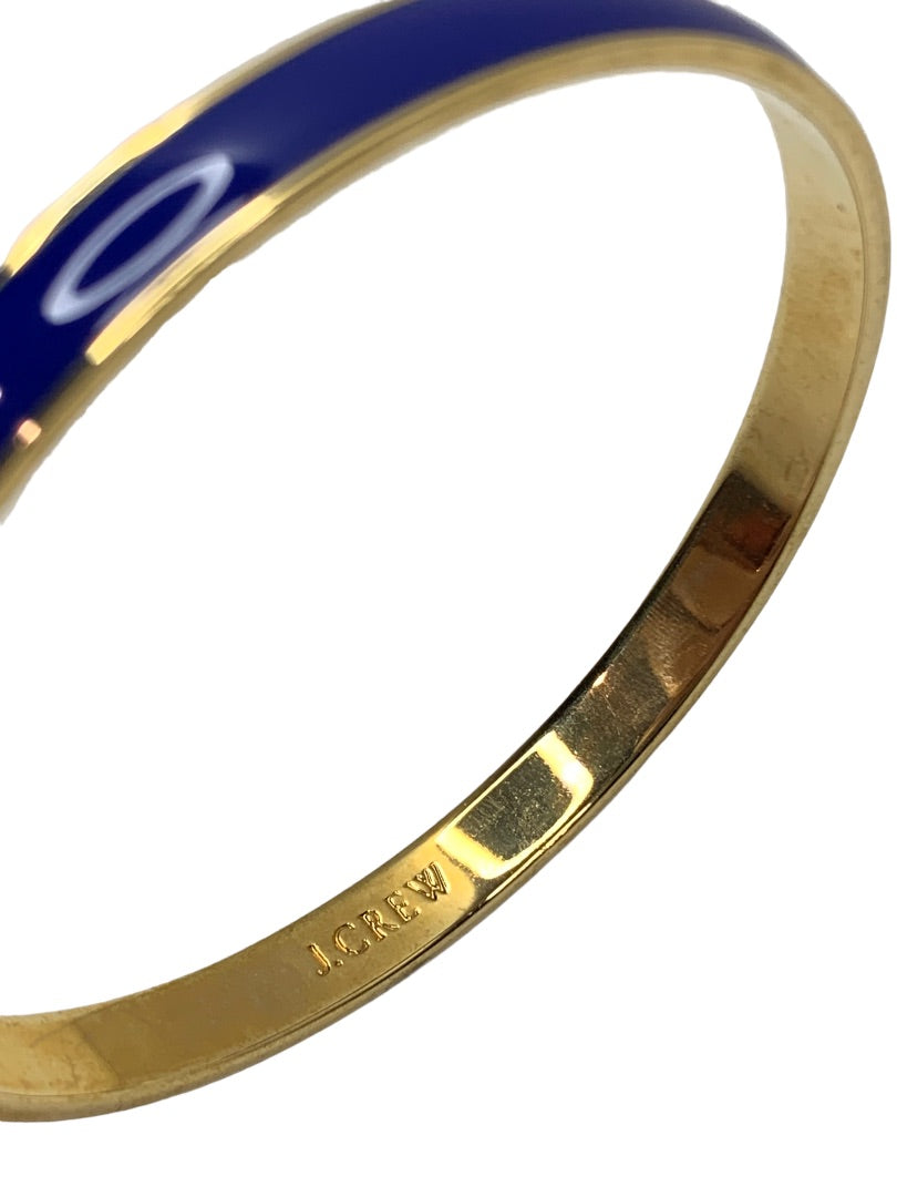 J.Crew Signed Bangle Bracelet Blue Enameled and Goldtone 2.5 Inch Diameter