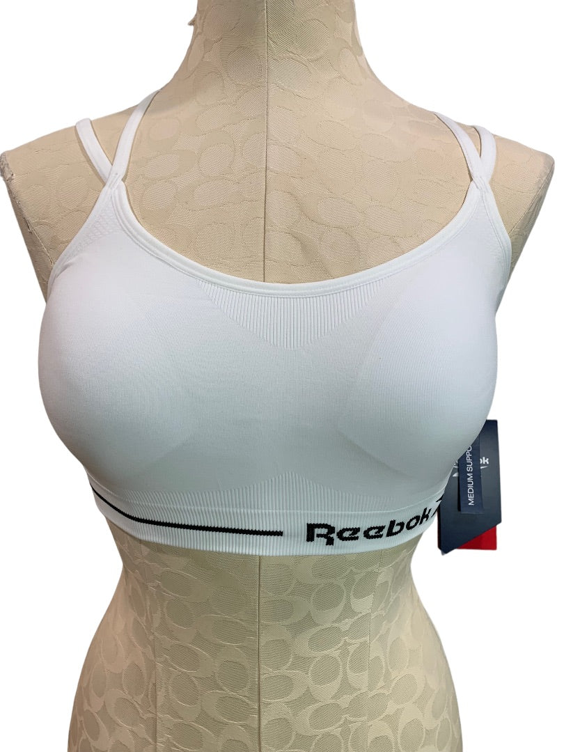 Small Reebok Rise Up Seamless Strappy Bra Sports New Stark White