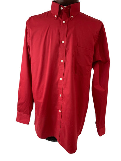 Large 16-16.5 (34/35) Izod Men's Red Button Down Dress Shirt Regular Fit All-Over Stretch