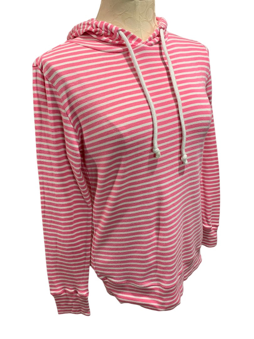 Small 1901 Women's Lightweight Pink White Striped Pullover Hoodie Soft Cotton Modal