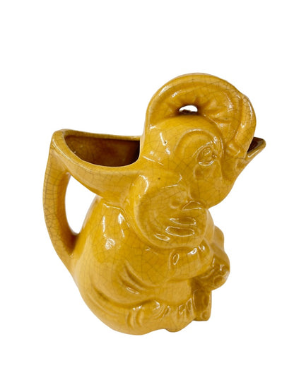 Vintage Elephant Trunk Up Ceramic 7" Pitcher Yellow Crazing Made in Japan