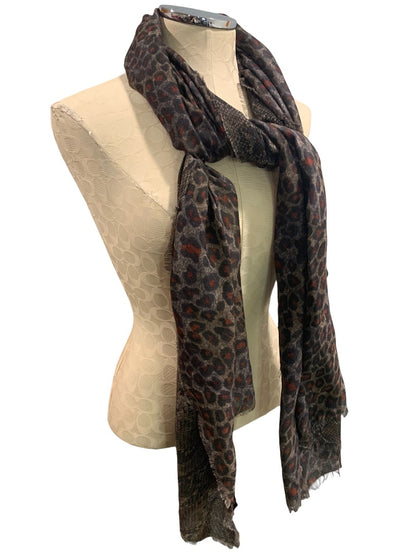 Charlie Paige Sheer Animal Print Snakeskin Reversible Brown Rust Lightweight Scarf 28 x 72