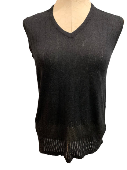 Large Carol Little Knitwear Women's Black V-Neck Lightweight Sleeveless Sweater Shell