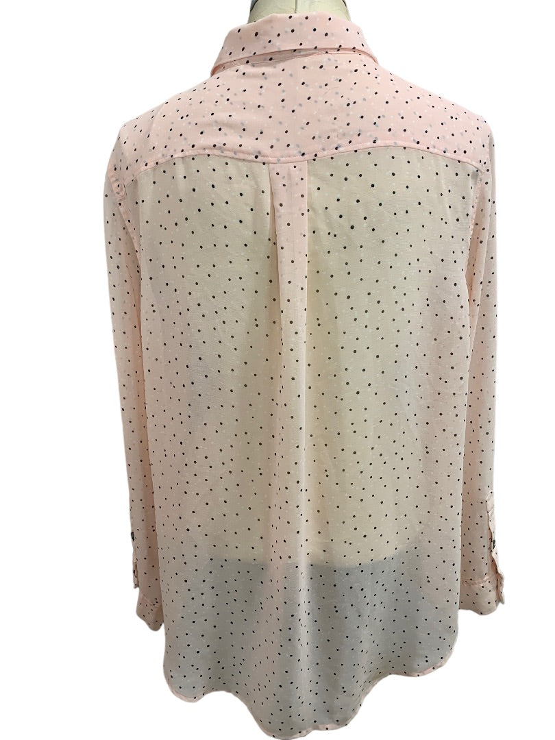 Large Two by Vince Camuto Women's Sheer Pink Button Up Blouse