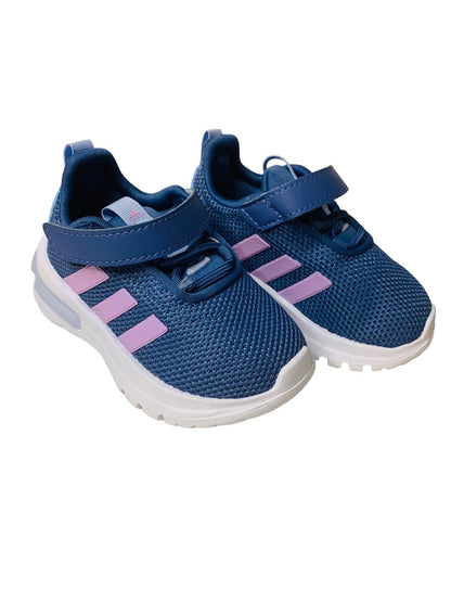 5K Adidas Blue Purple Kids Pull On Sneakers Adjustable Strap Racer TR23