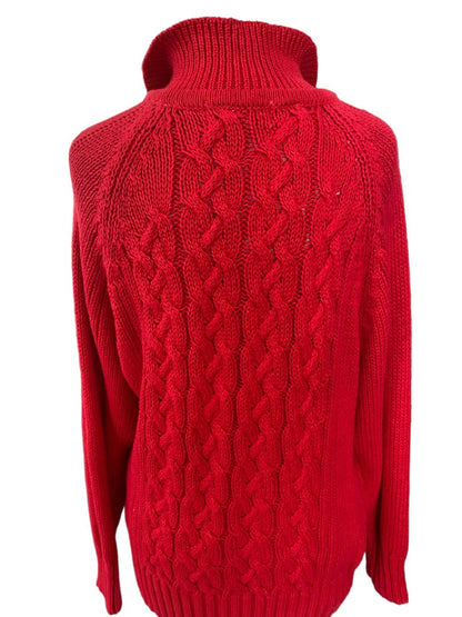 Large Illustrations Red Cable Knit Collared Vintage Sweater